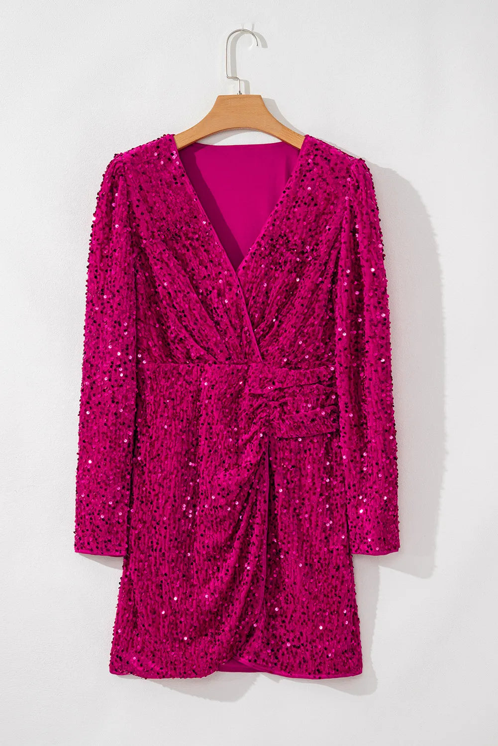 Tara Sequin Faux Wrap Dress - Pink (Ships in 1-2 Weeks)