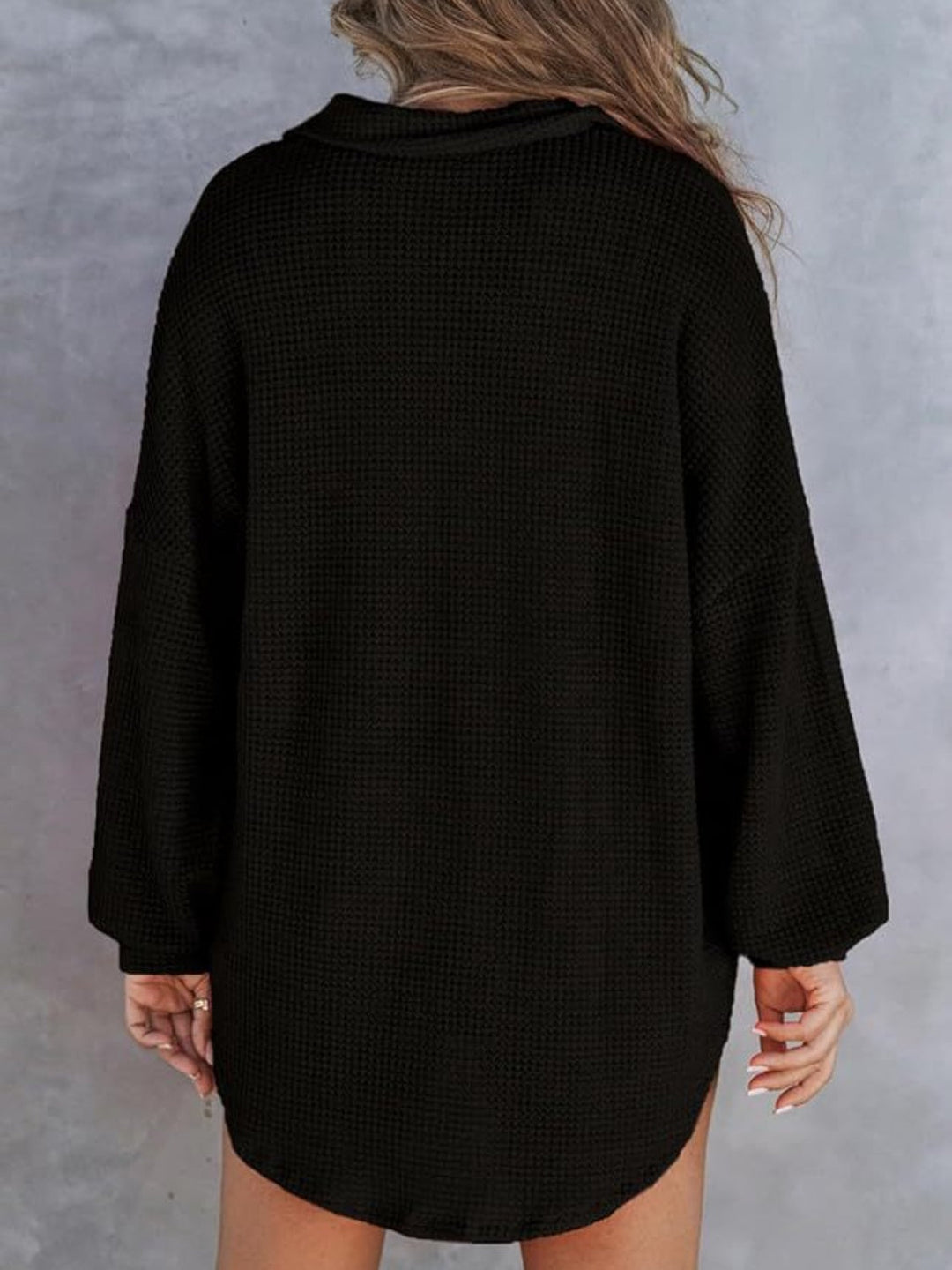 Waffle Drop Shoulder Long Sleeve Pullover (Ships in 2-3 Weeks)