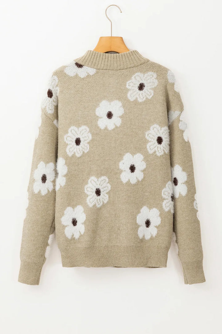 Sandi Floral Quarter Zip Sweater (Ships in 2-3 Weeks)