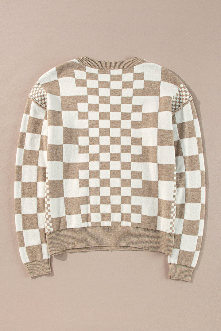 Lana Checkered Drop Shoulder Round Neck Sweater - Choice of Colors (Ships in 2-3 Weeks)