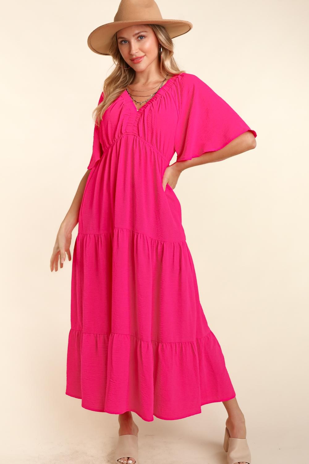 The Brunch Dress - Tiered Babydoll Maxi Dress - Hot Pink (Ships in 1-2 Weeks)