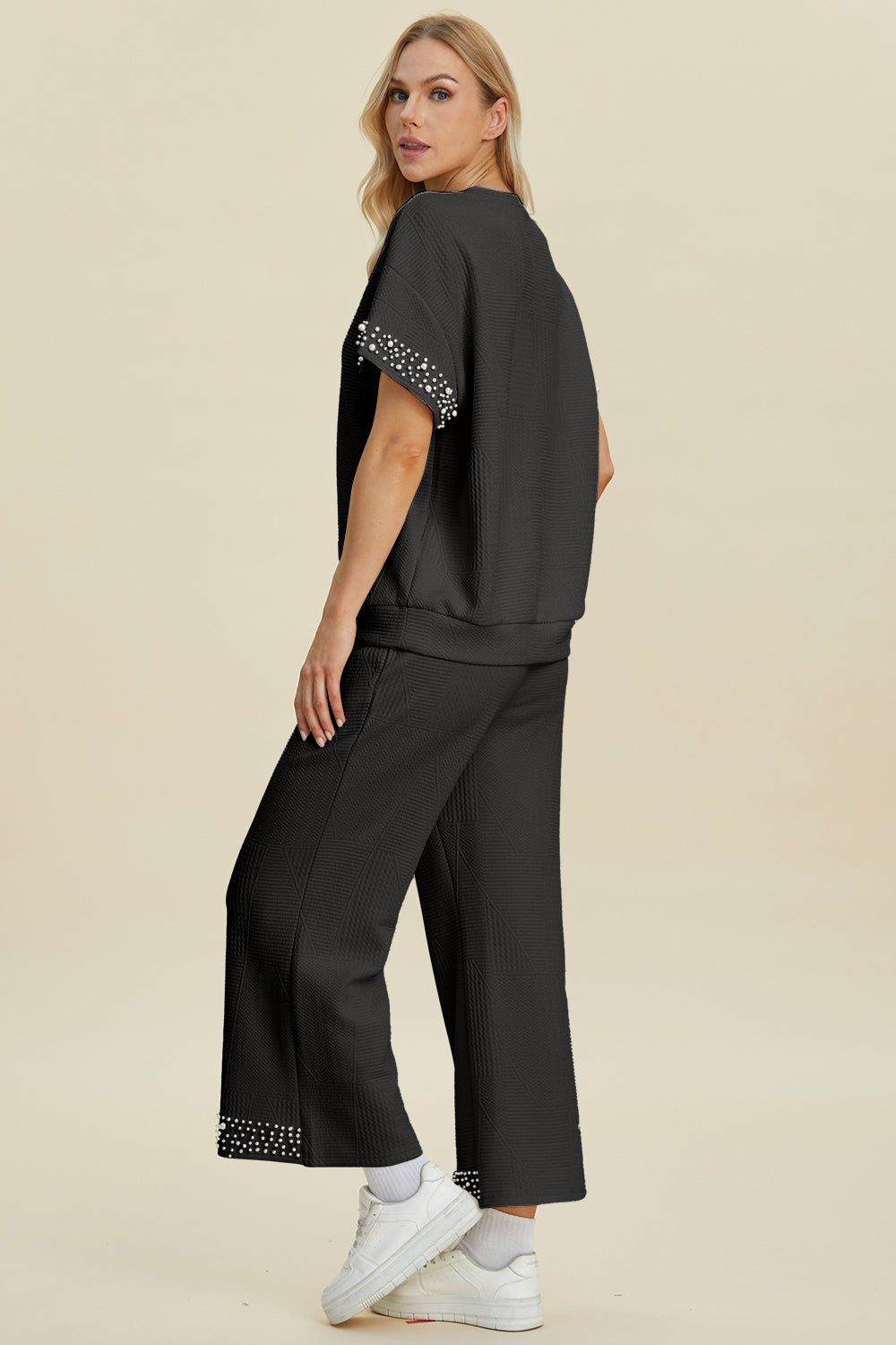 Pearl Detail Top and Pants Set by Double Take (Ships in 2-3 Weeks)