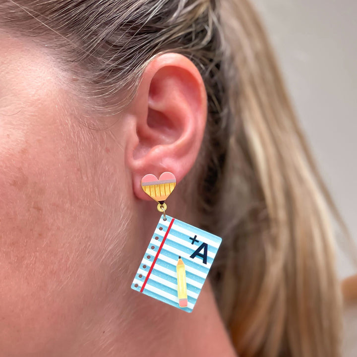 A+ Pencil & Notebook Dangle Earrings