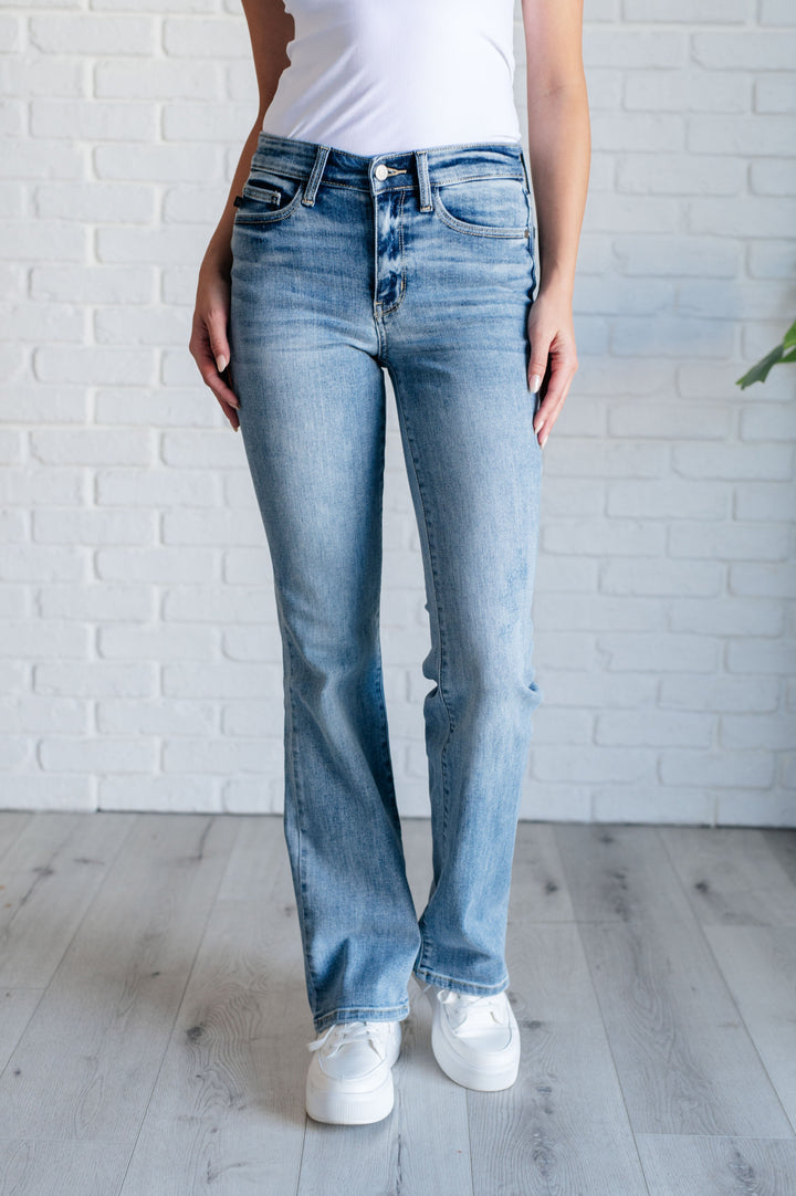 Alana Mid Rise Clean Bootcut Jeans by Judy Blue