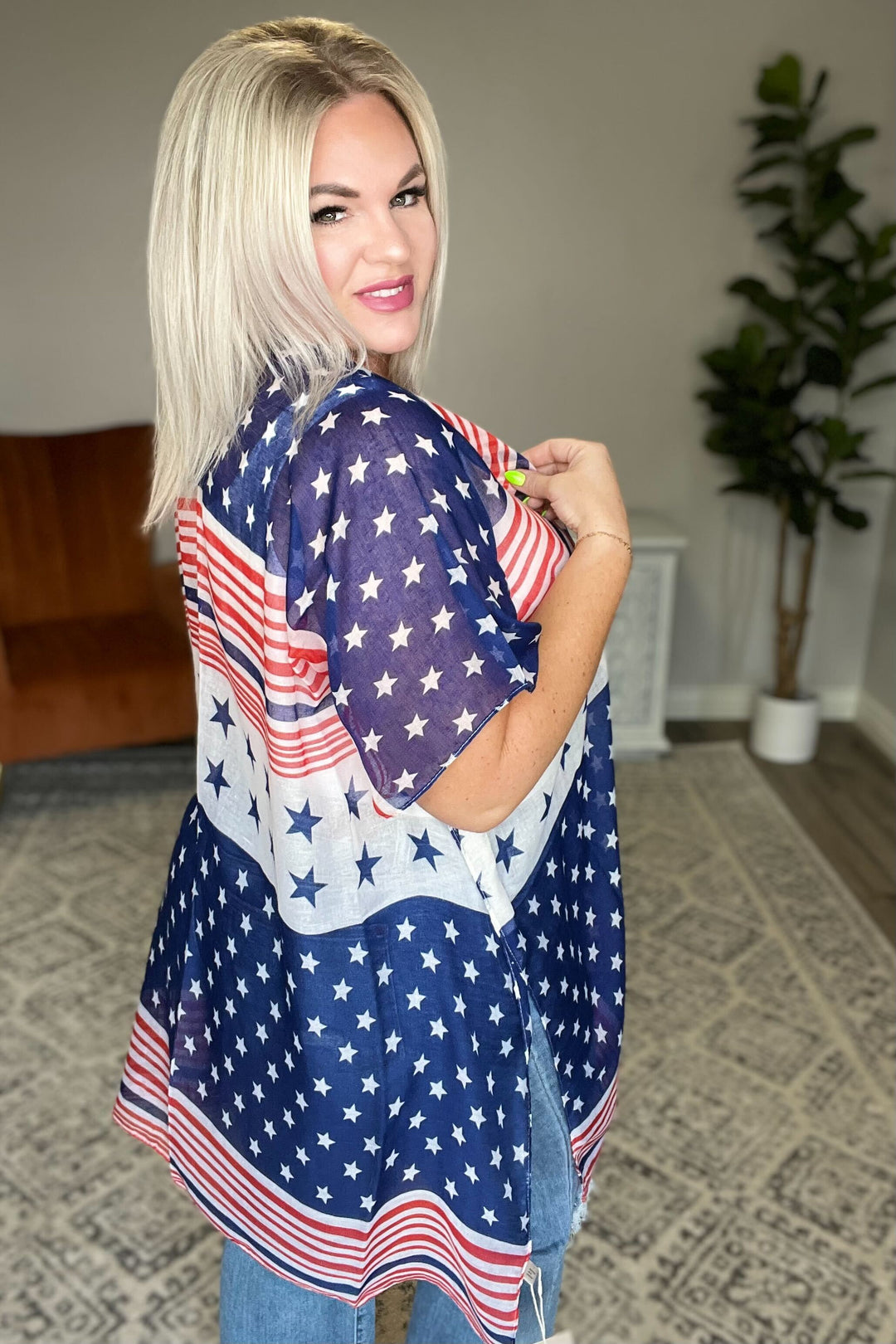 American Flag Open Front Kimono