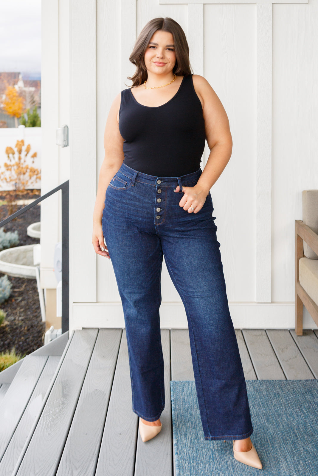 Arlo High Rise Button-Fly Straight Jeans by Judy Blue