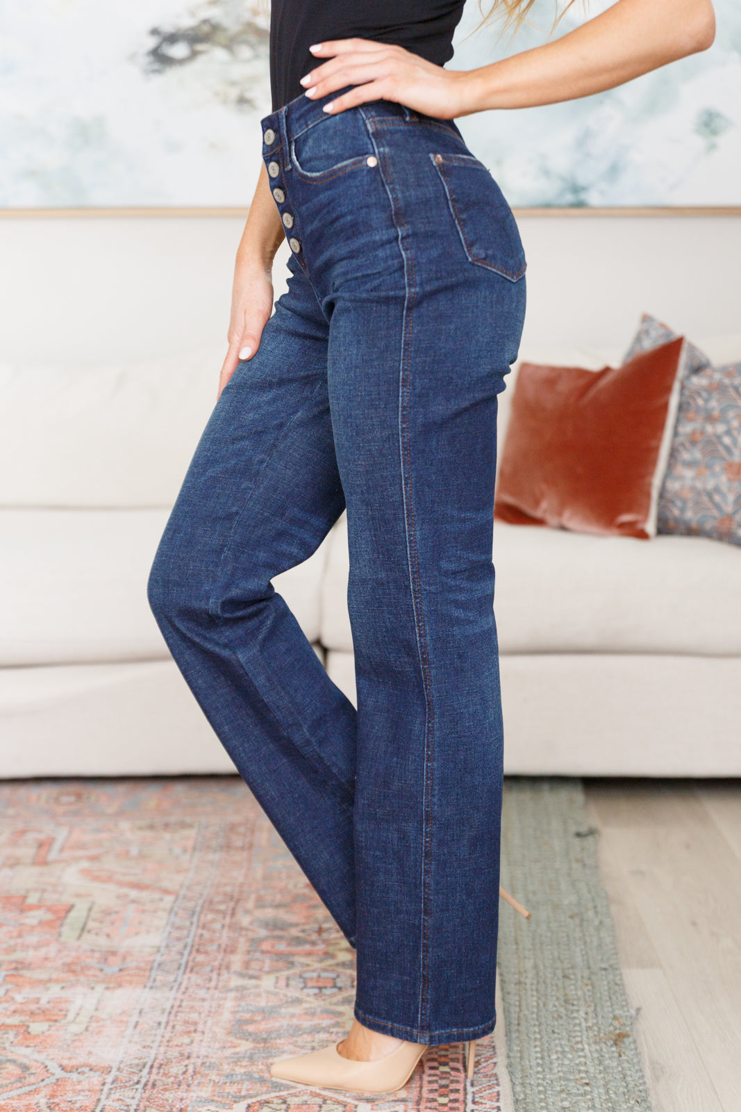 Arlo High Rise Button-Fly Straight Jeans by Judy Blue