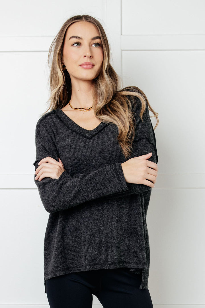 Basically Freezing Brushed Hacci Top in Black - 1/1