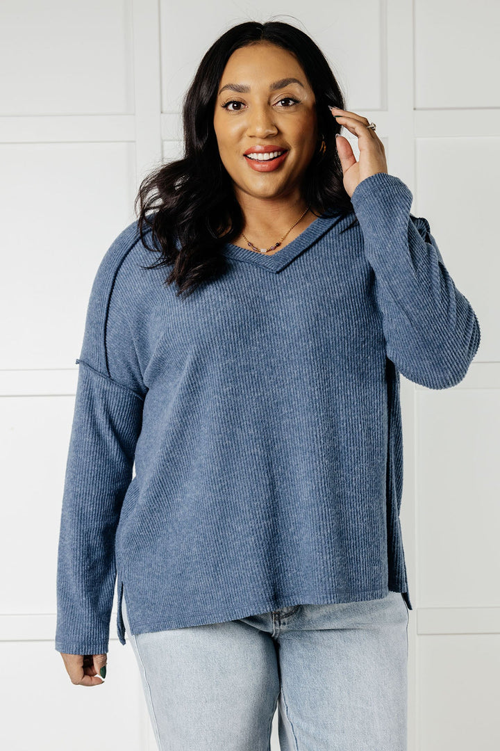 Basically Freezing Brushed Hacci Top in Dusty Blue - 1/1