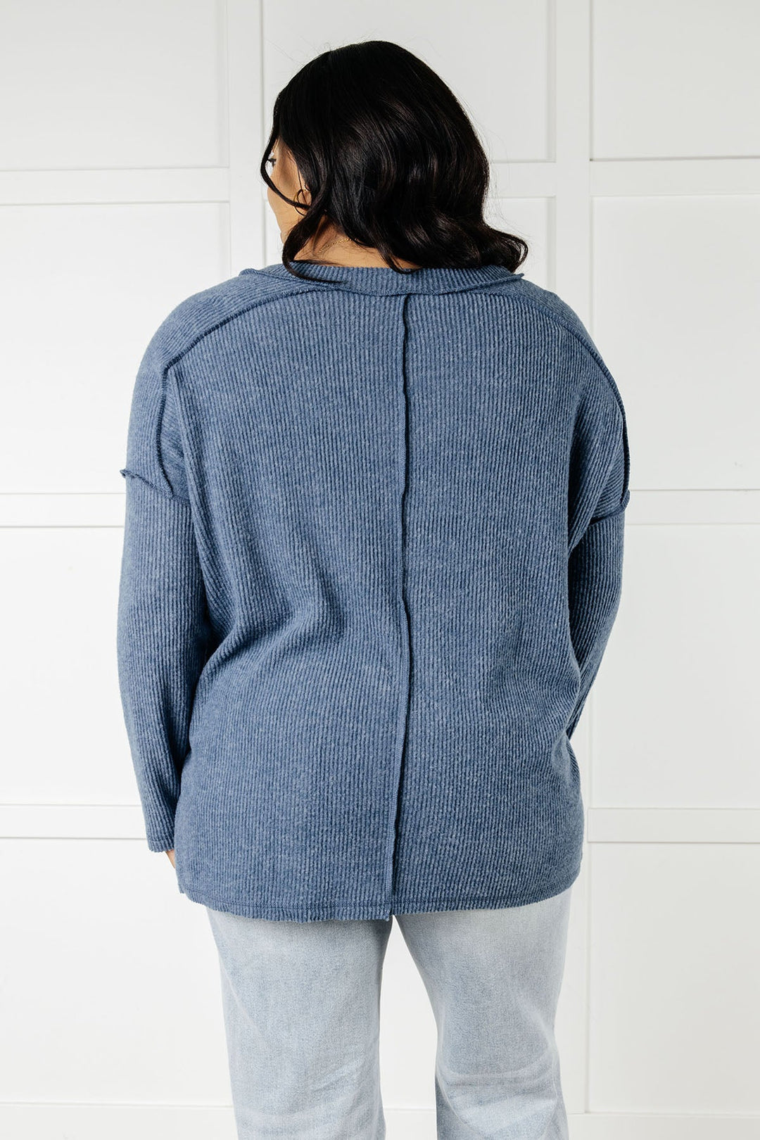 Basically Freezing Brushed Hacci Top in Dusty Blue - 1/1