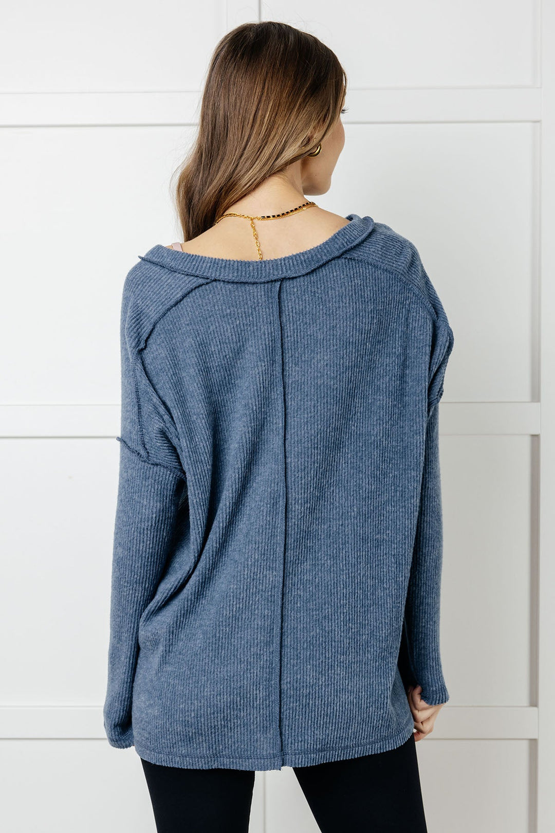 Basically Freezing Brushed Hacci Top in Dusty Blue - 1/1