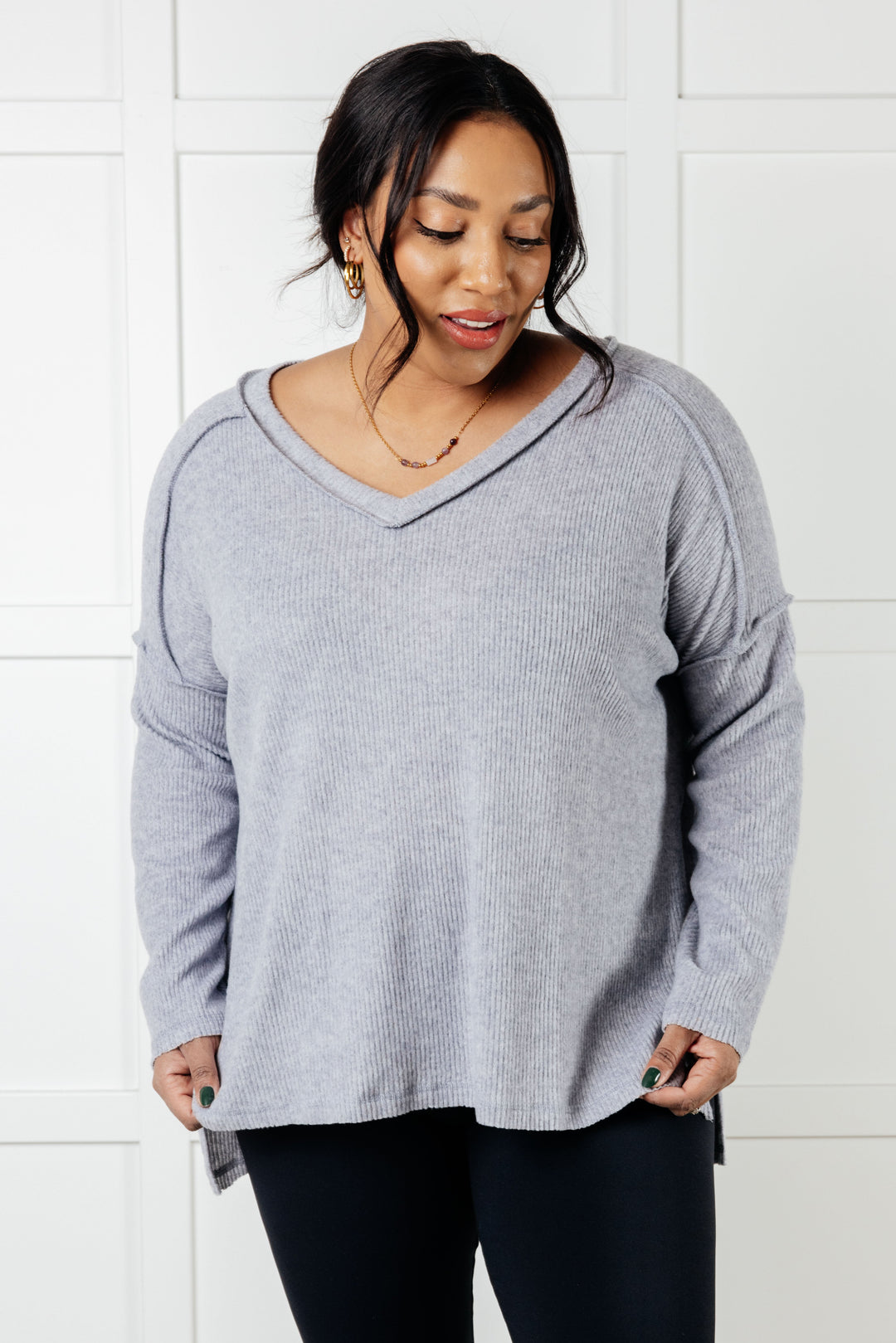 Basically Freezing Brushed Hacci Top in Heather Grey - 1/1