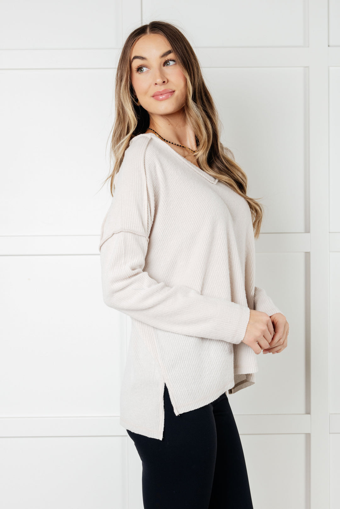 Basically Freezing Brushed Hacci Top in Sand Beige - 1/1