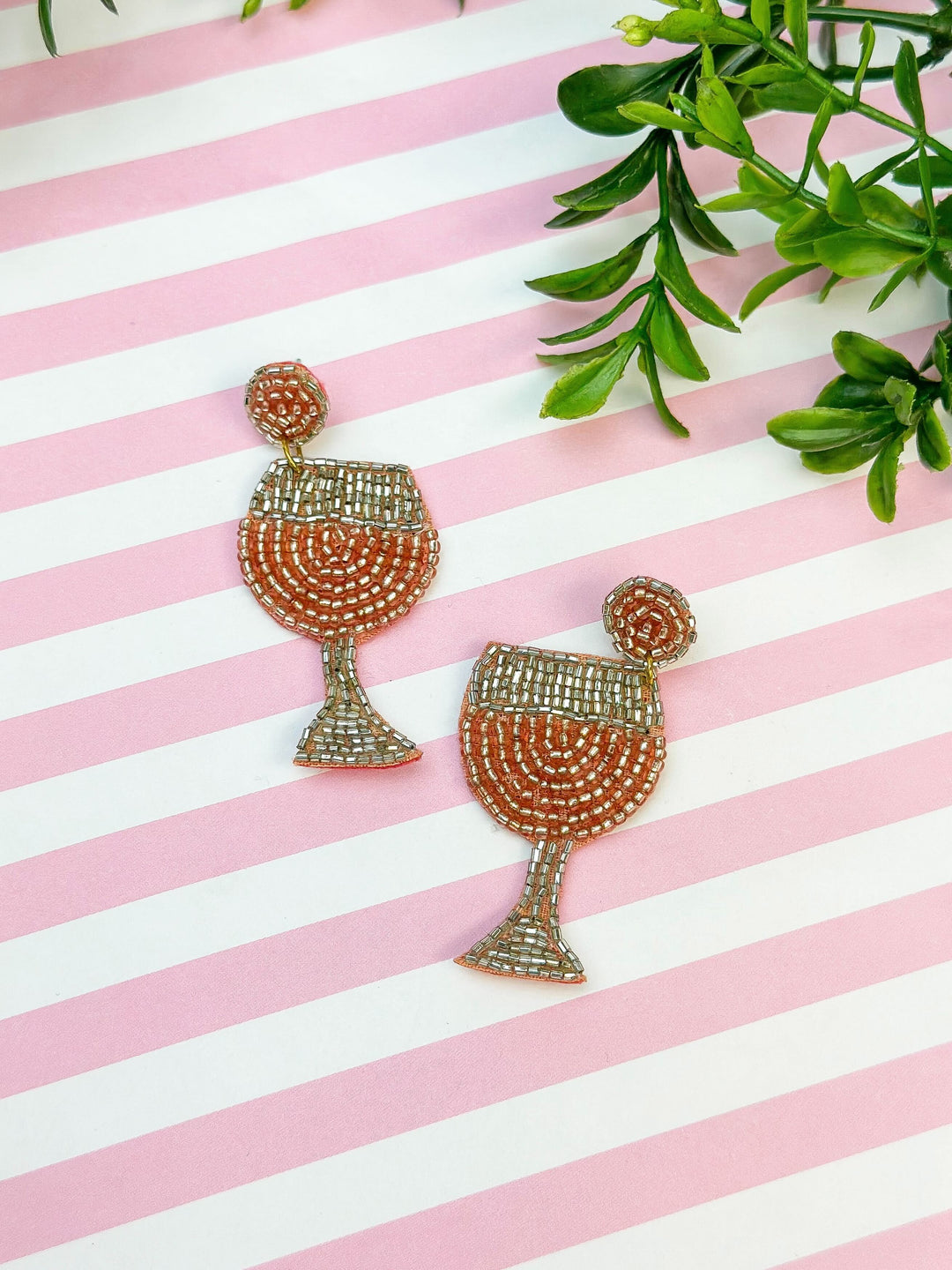 Beaded Wine Glass Dangle Earrings - Rosé