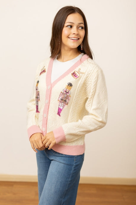 Beige and Pink Nutcracker Sweater - 12/3