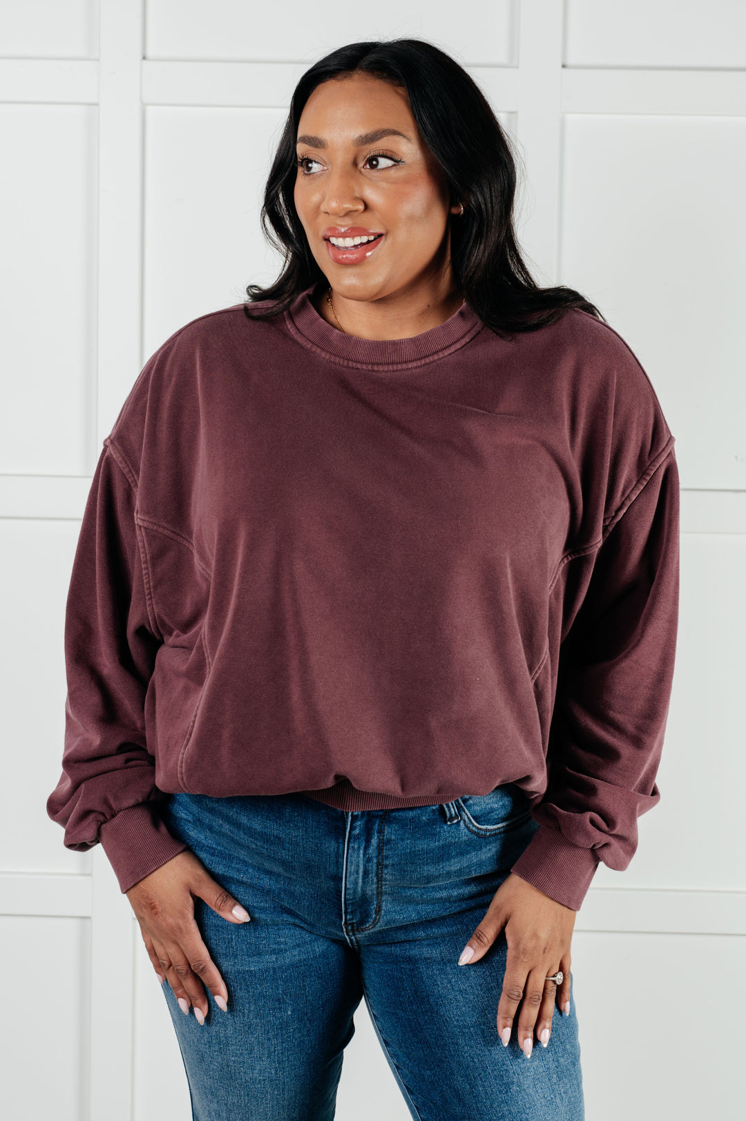 Beyond the Basics Pullover in Eggplant - 1/8