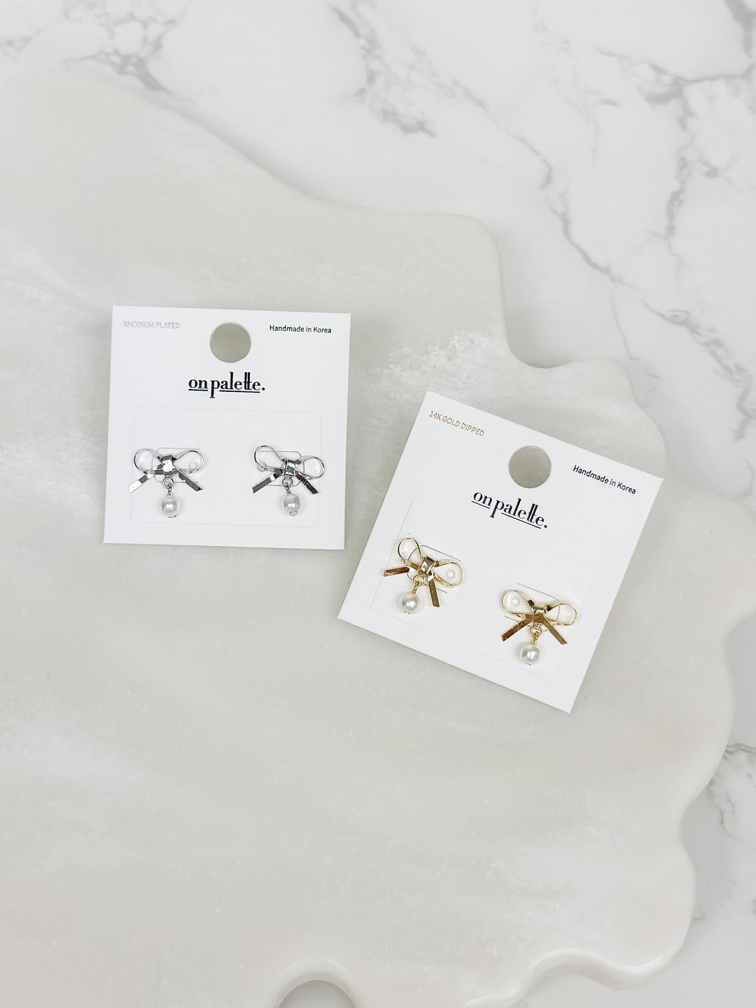 Bow & Pearl Stud Earrings - Gold