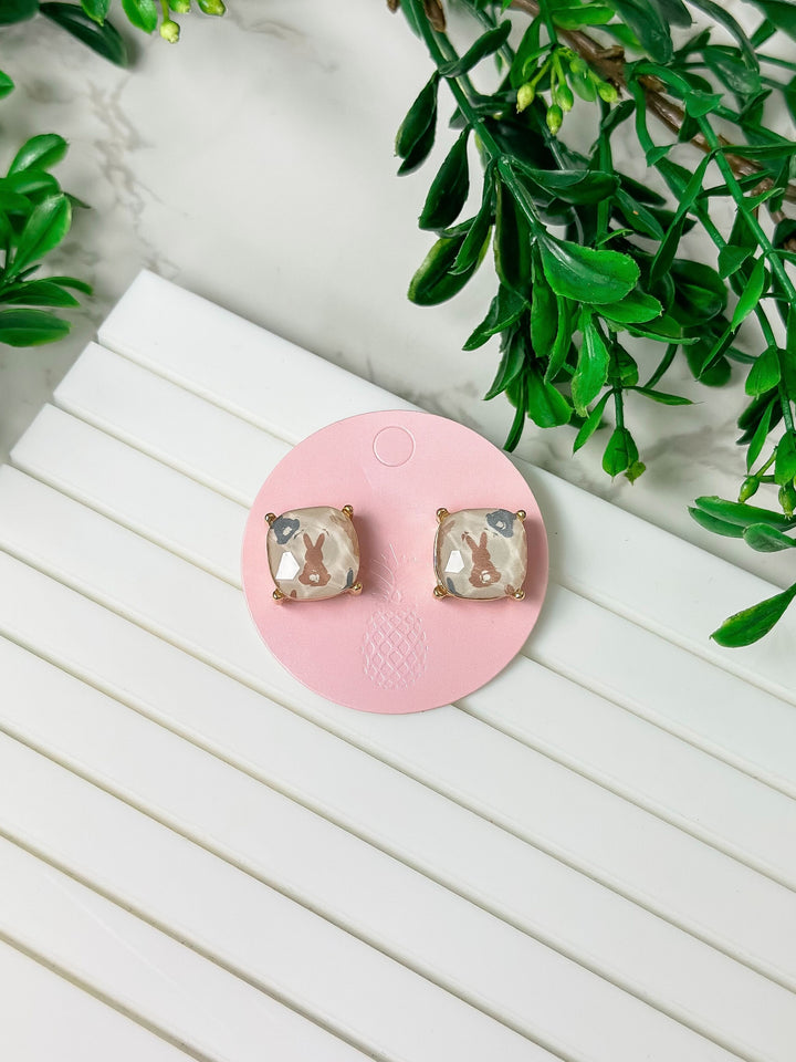 Bunny Printed Glass Stud Earrings