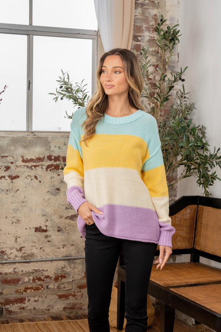 DOORBUSTER: Crewneck Colorblock Sweater - Purple by Sew In Love