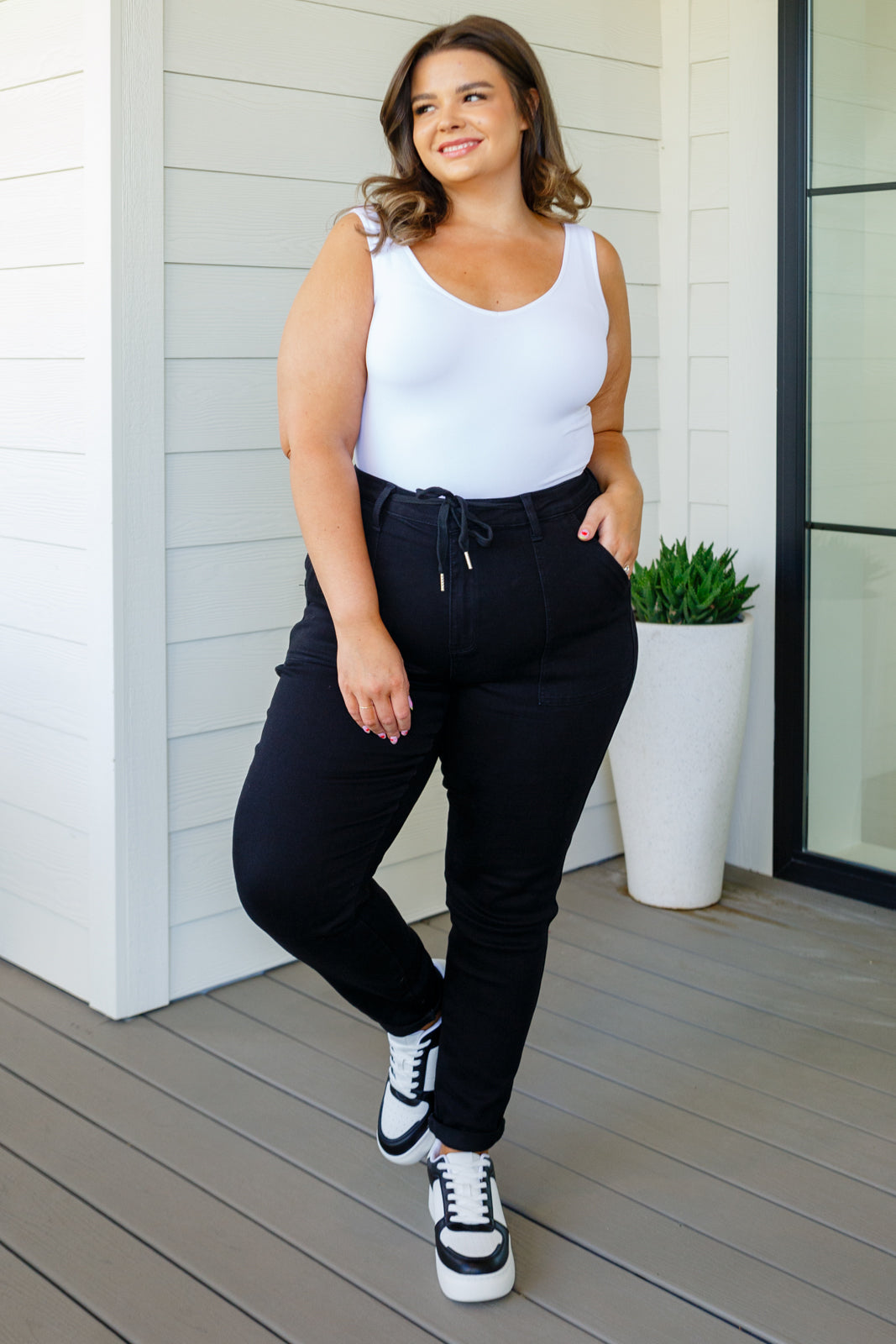 Carmen Double Cuff Joggers in Black by Judy Blue