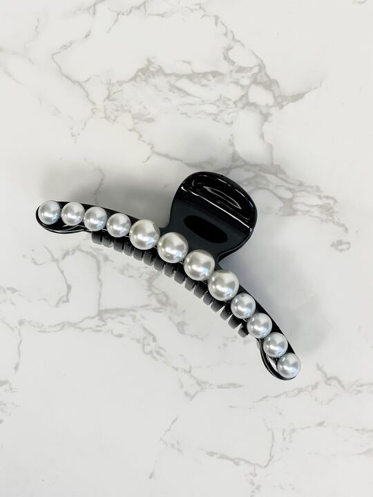 Classic Oval Pearl Claw Clip - Black