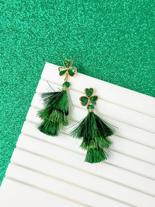 Clover Tinsel Fringe Dangle Earrings