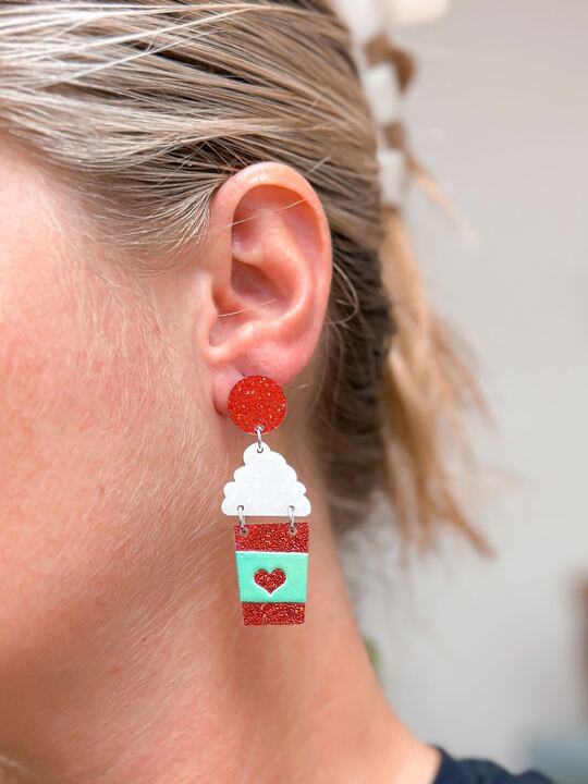 Acrylic Hot Coco Dangle Earrings - Red