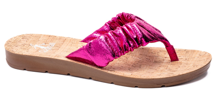 Cool Off Sandals by Corkys - Fuchsia Crinkle Metallic