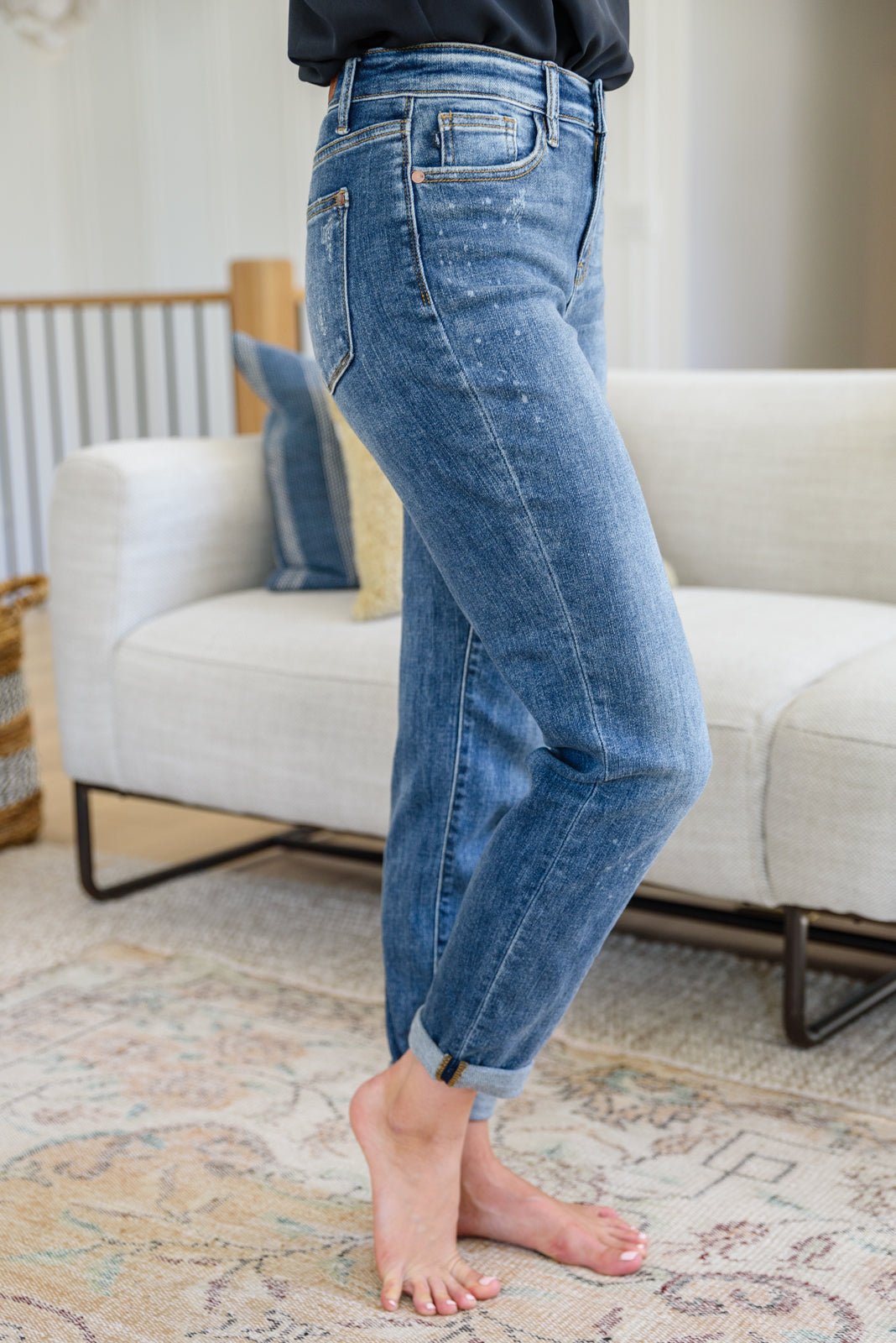 Corey Hi Rise Bleach Splash Boyfriend Jeans by Judy Blue