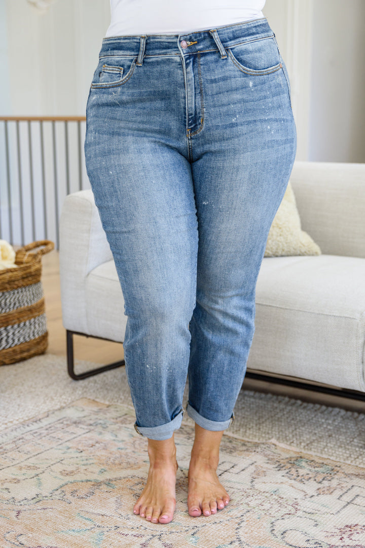 Corey Hi Rise Bleach Splash Boyfriend Jeans by Judy Blue