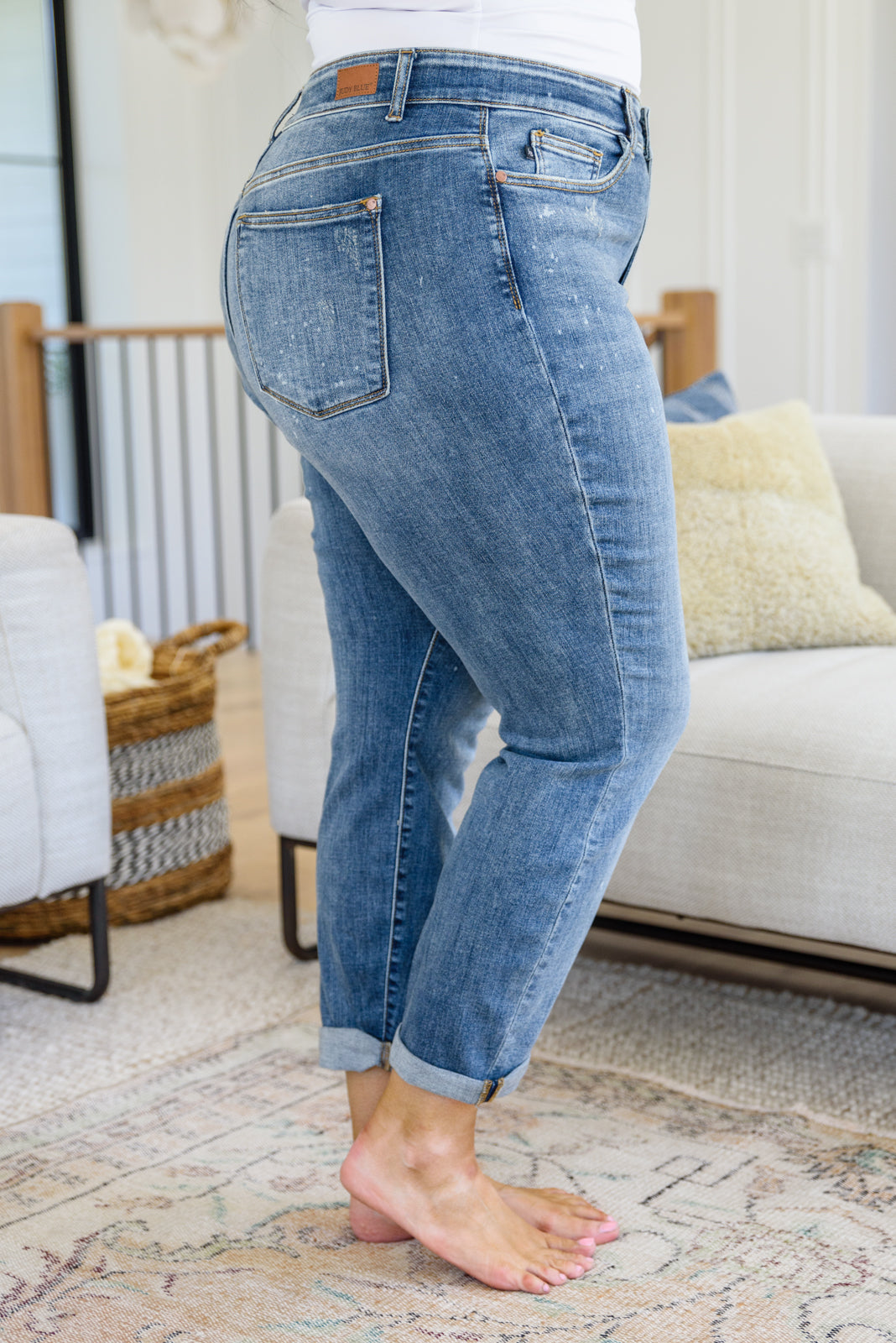 Corey Hi Rise Bleach Splash Boyfriend Jeans by Judy Blue