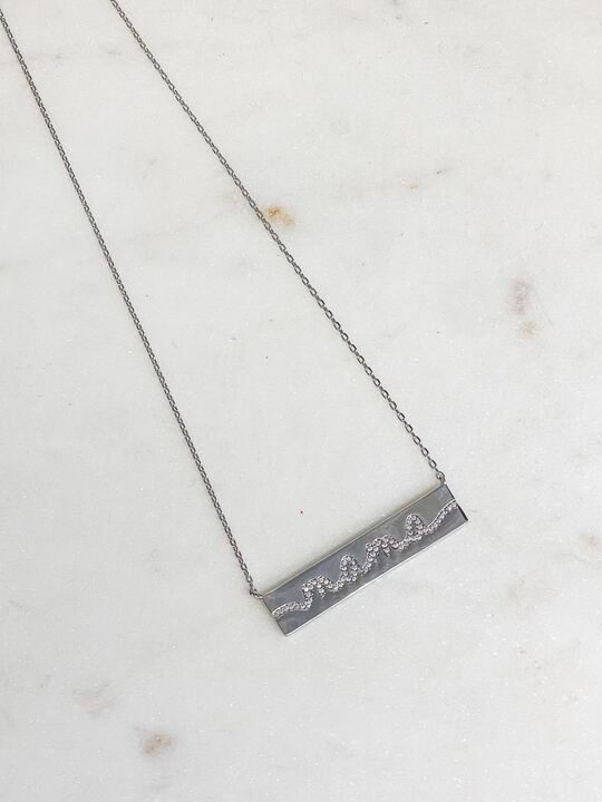 Cubic Zirconia 'mama' Bar Pendant Necklaces