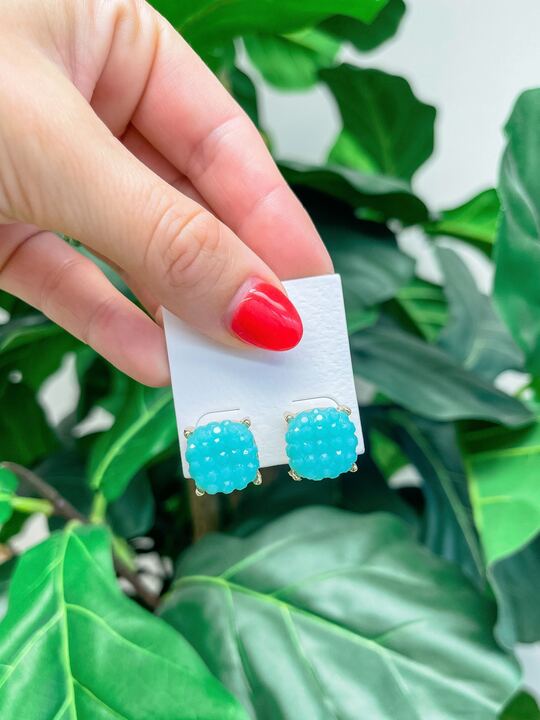 Cushion Embossed Stud Earrings - Blue