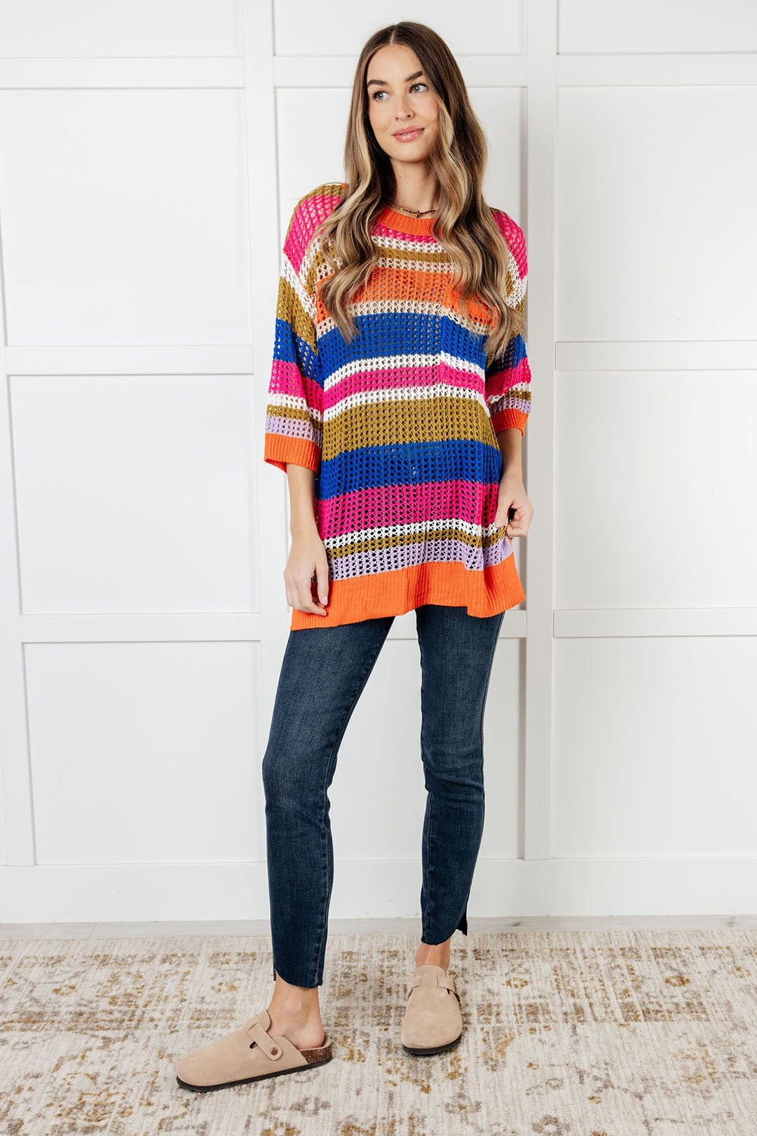 Deep Thoughts Striped Loose Knit Top - 12/31