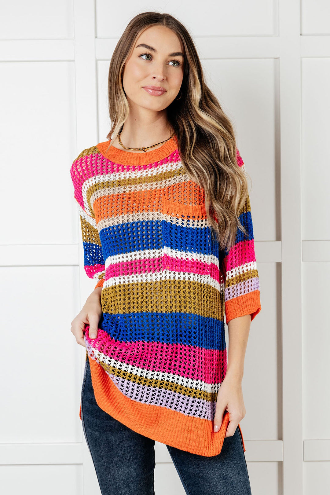 Deep Thoughts Striped Loose Knit Top - 12/31