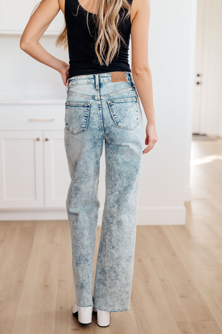 Dory High Waist Mineral Wash Raw Hem Wide Leg Jeans by Judy Blue