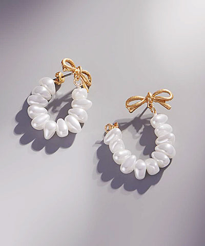 Bow & Pearl-Bead Hoop Earrings