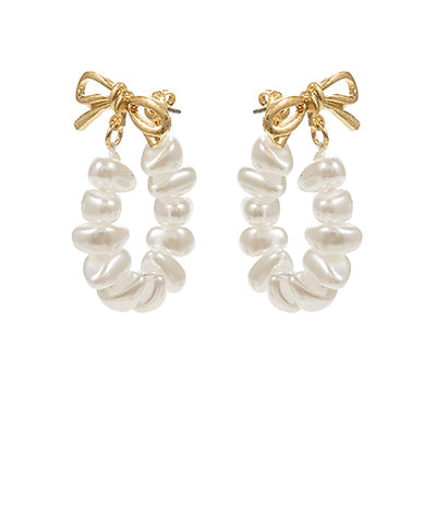 Bow & Pearl-Bead Hoop Earrings