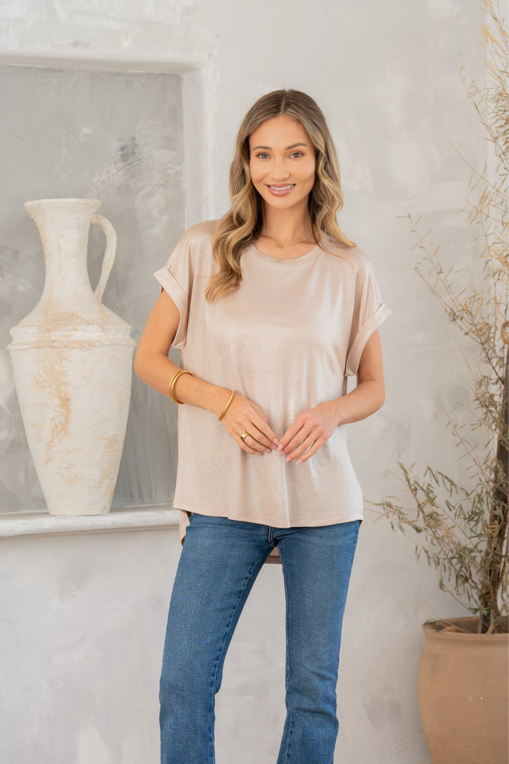 Shimmer Cuffed Top in Taupe - 12/3