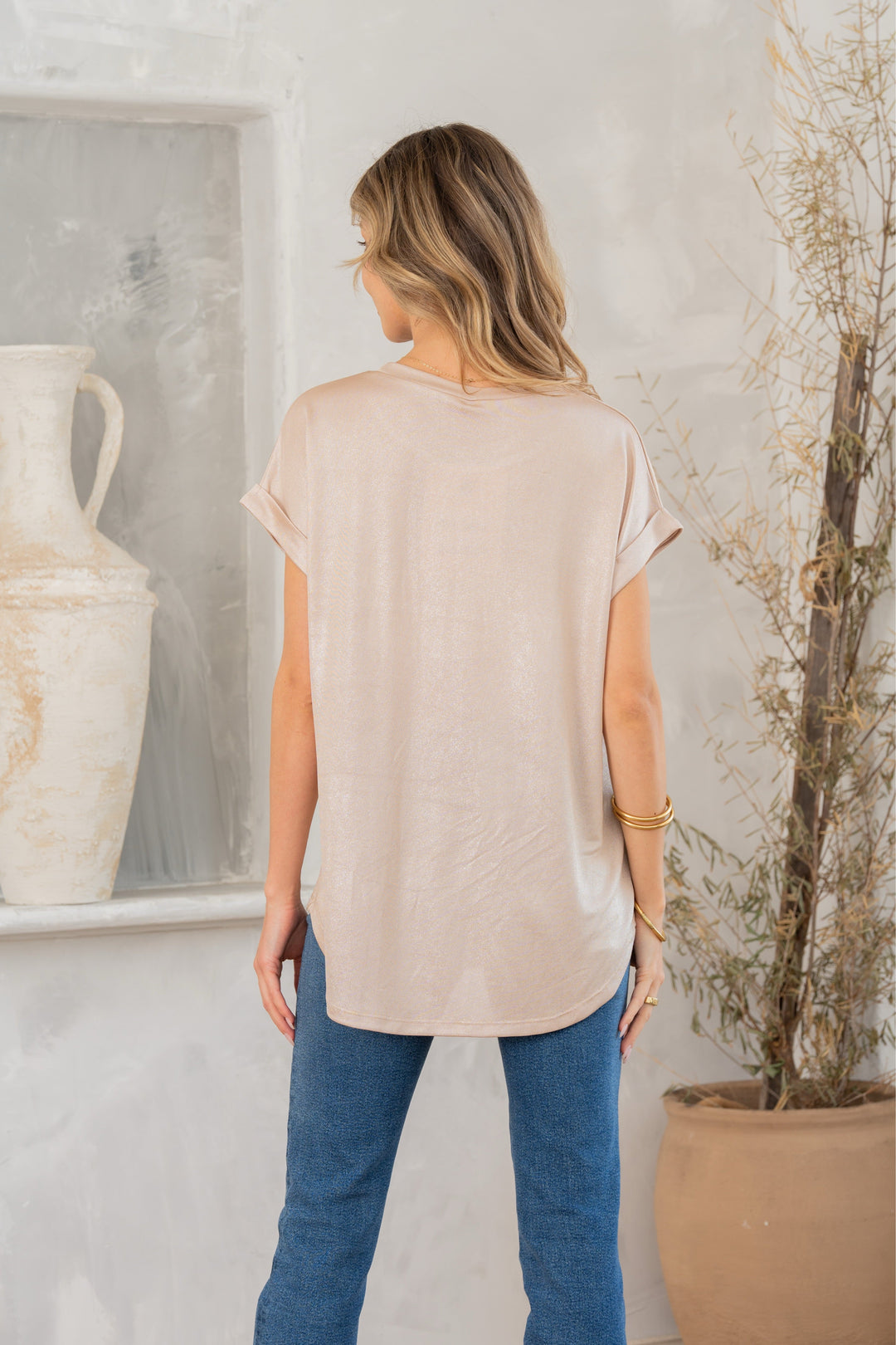 Shimmer Cuffed Top in Taupe - 12/3