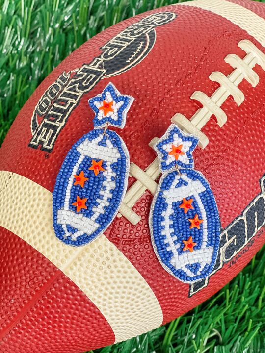 Blue & Orange Football Dangle Earrings