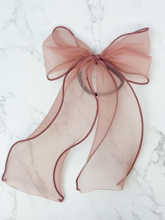 Elastic Organza Hair Bow - Pink