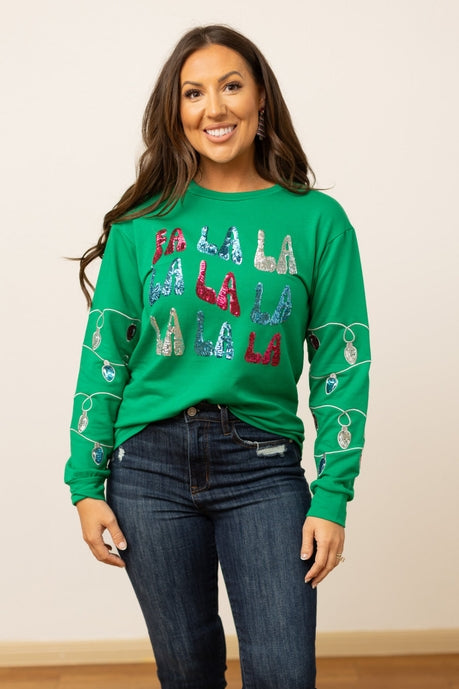 Fa La La Sequins Green Sweater - 12/3