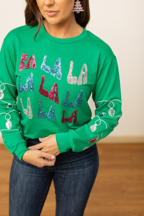 Fa La La Sequins Green Sweater - 12/3