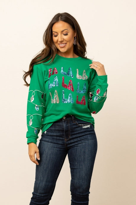 Fa La La Sequins Green Sweater - 12/3