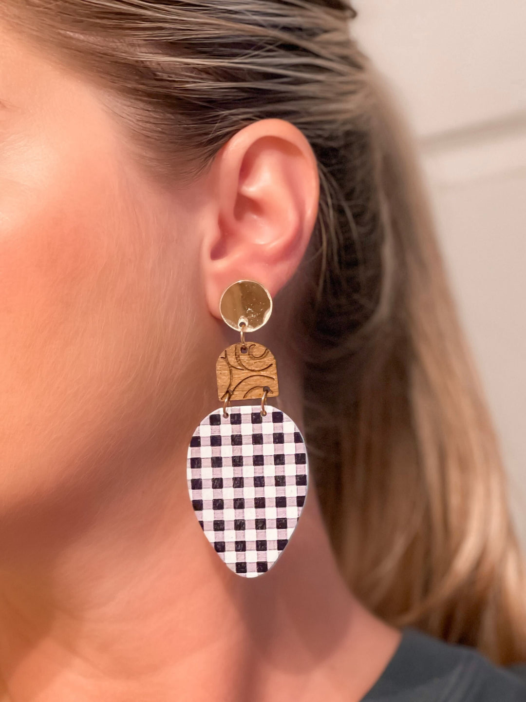 Christmas Light Dangle Earrings - Black Buffalo Check