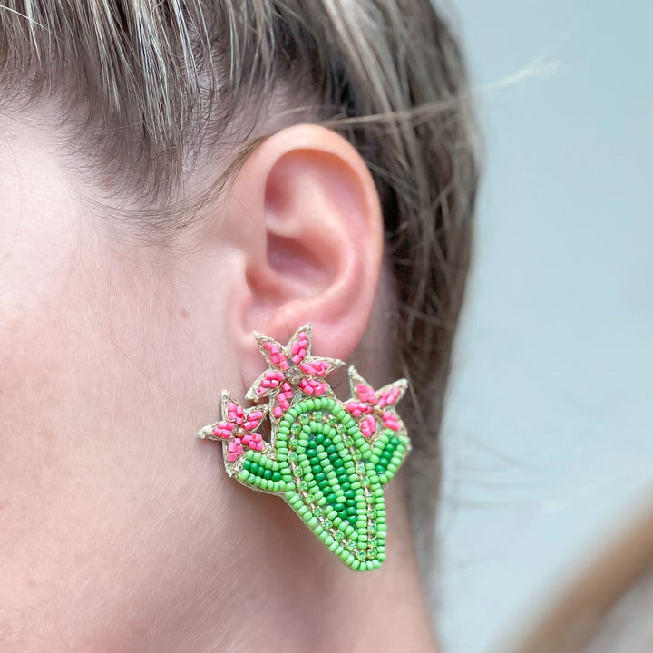 Blooming Cactus Beaded Dangle Earrings