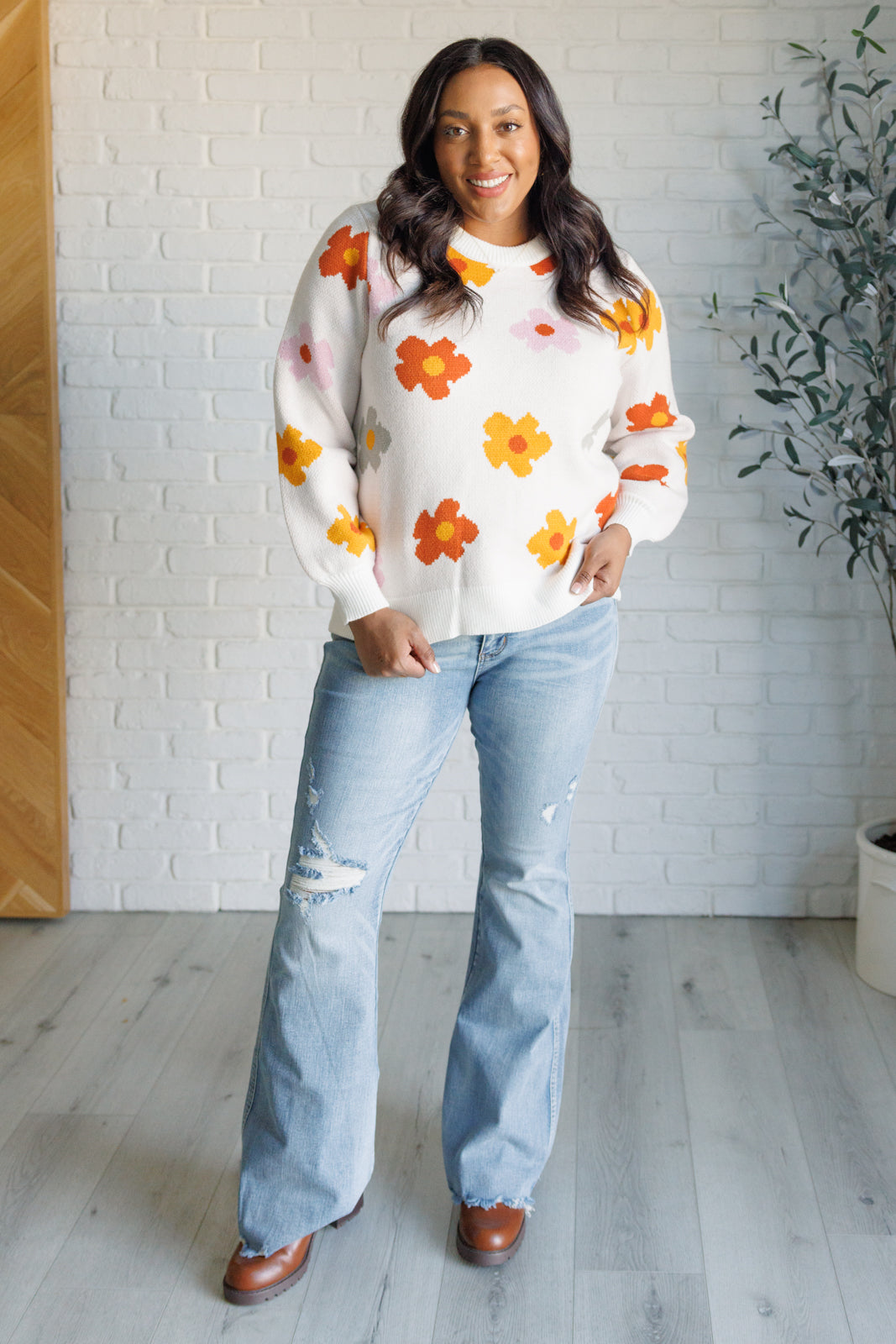 Falling Flowers Floral Sweater - 12/17