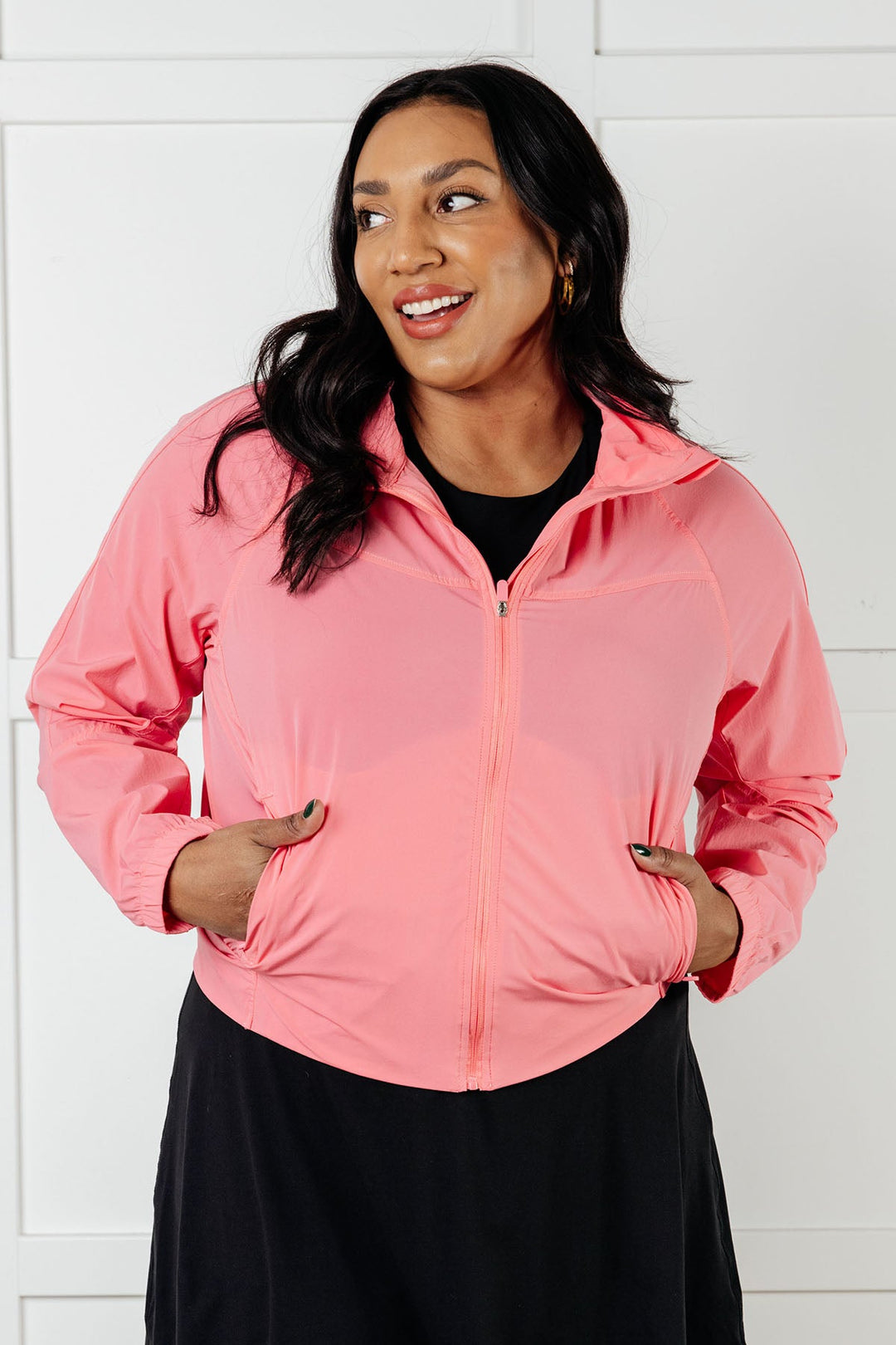 Fit Happens Nylon Tennis Jacket in Coral Rose - 1/2