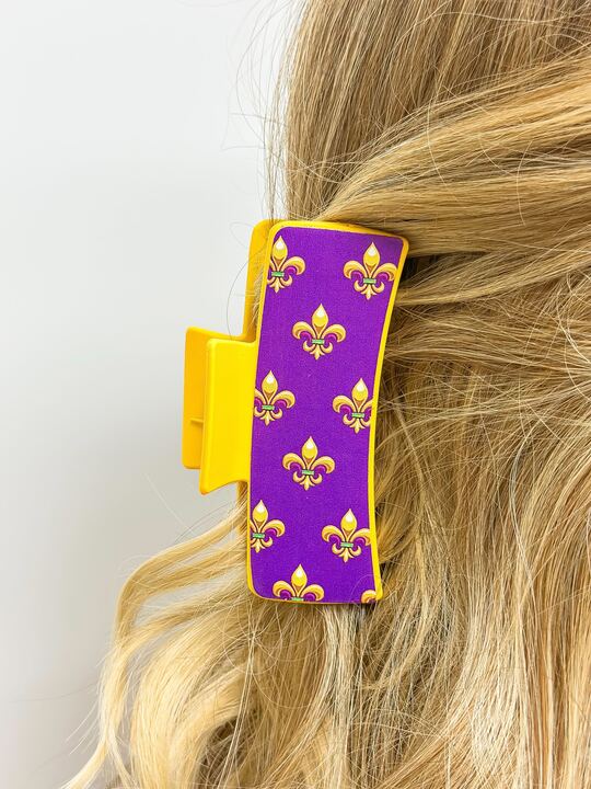 Fleur De Lis Large Checkered Hair Clip